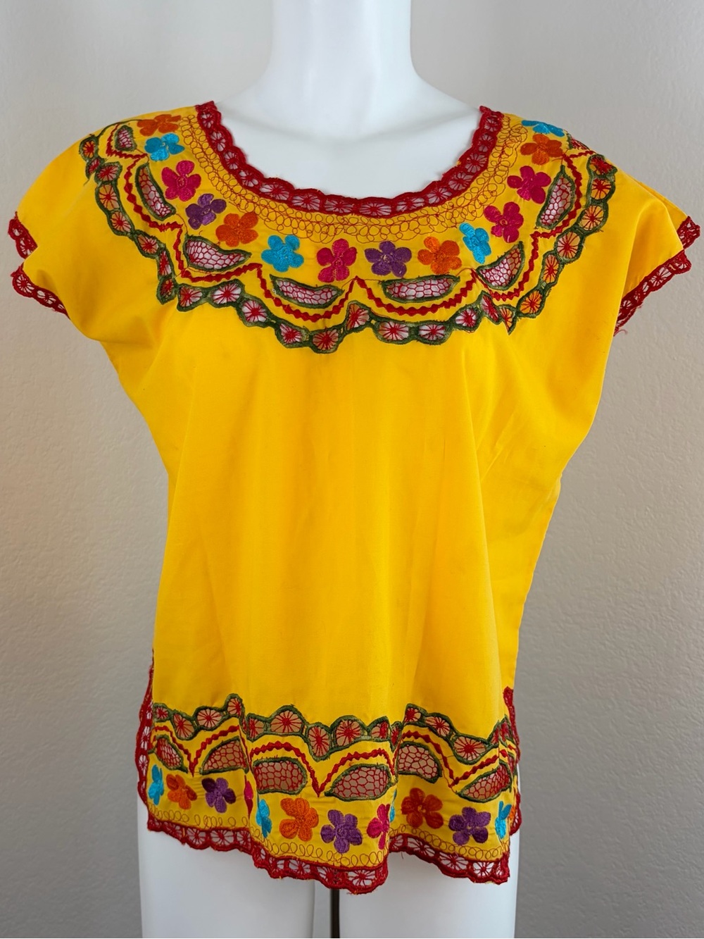 Vintage Handmade Mexican Embroidered Multicolored Top